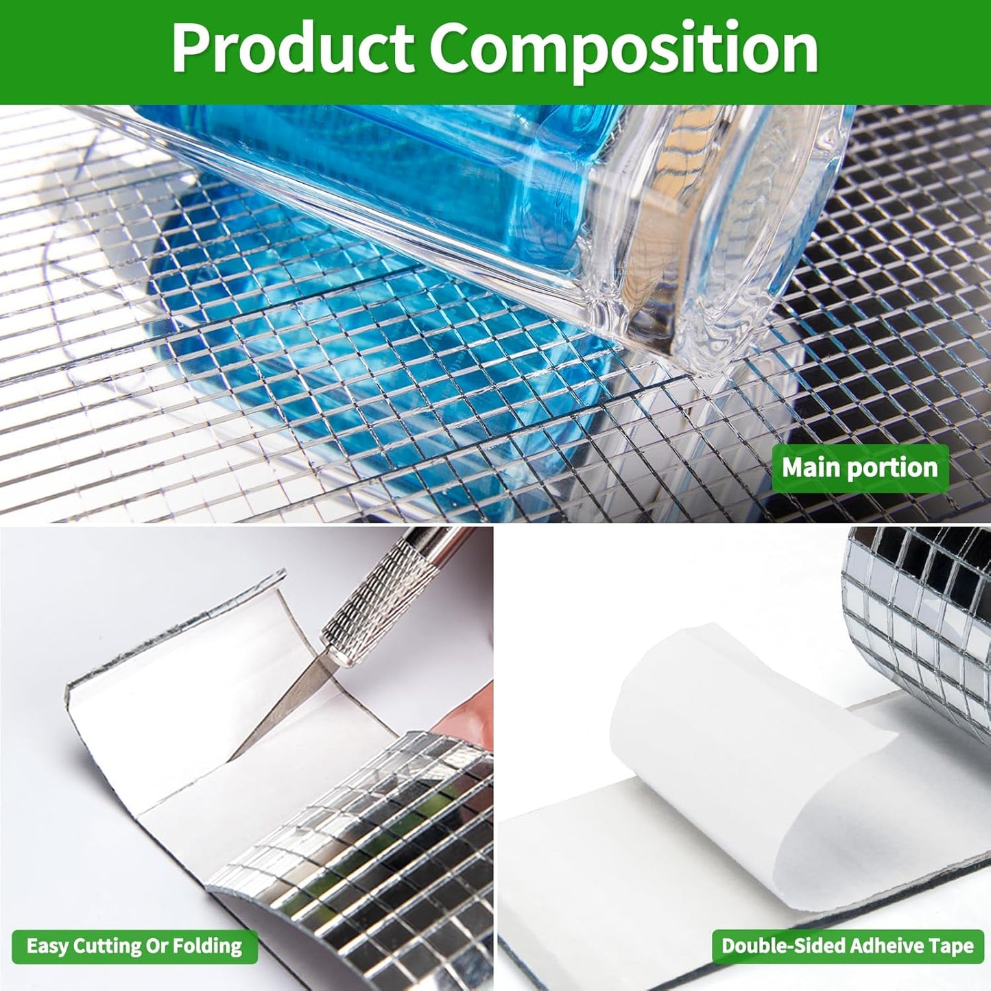 LONGKING 4728 Silver Square Mirror Mosaic Tiles, Glass DIY Craft Decoration, Disco Ball Tiles