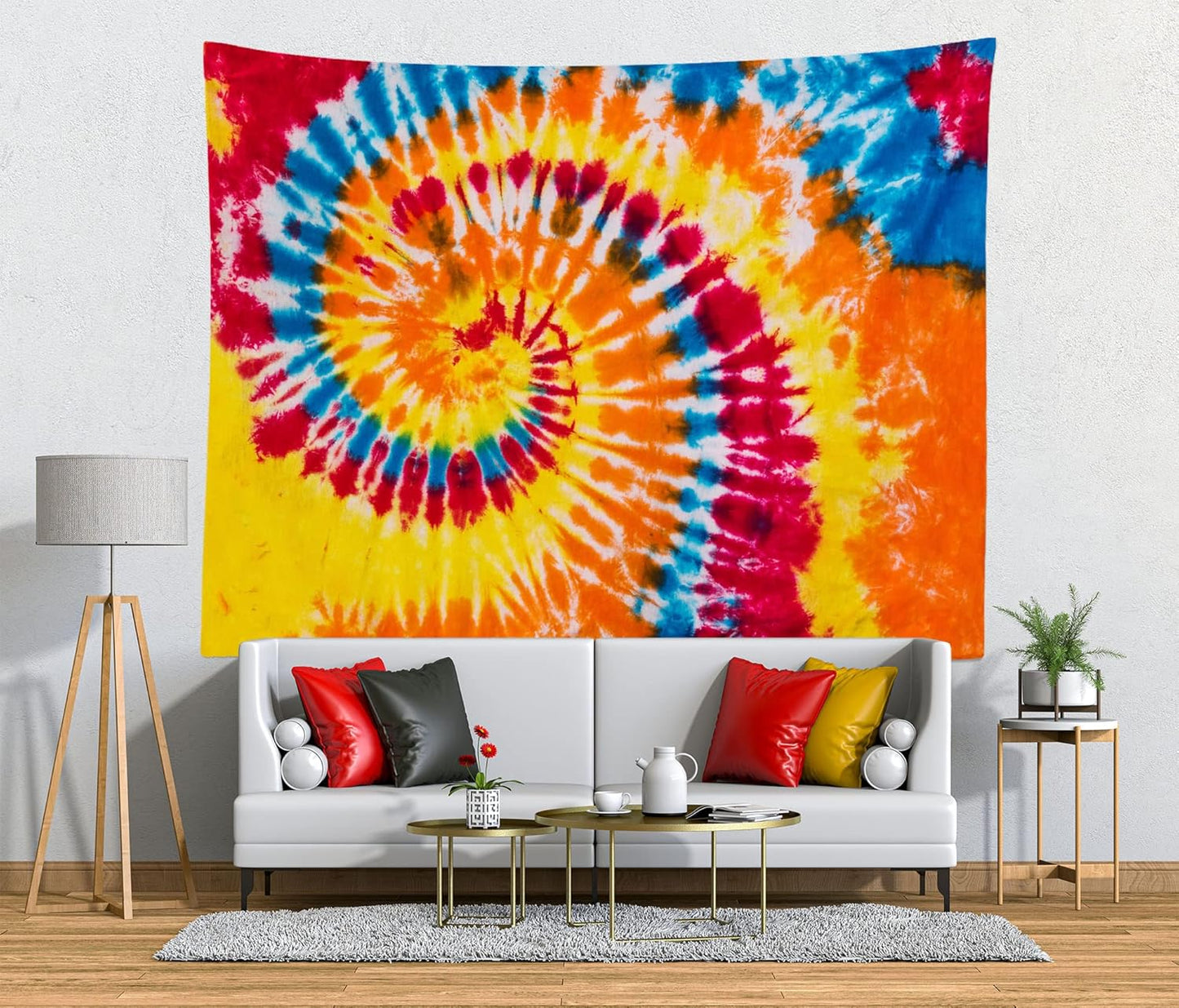 Loccor 7x5ft Tie Dye Tapestry Red Yellow Orange Blue Swirl Vortex Psychedelic Abstract Tapestry Bedroom Living Room College Hippie Bohemian Wall Hanging （Pattern Painted on Polyester Fabric）