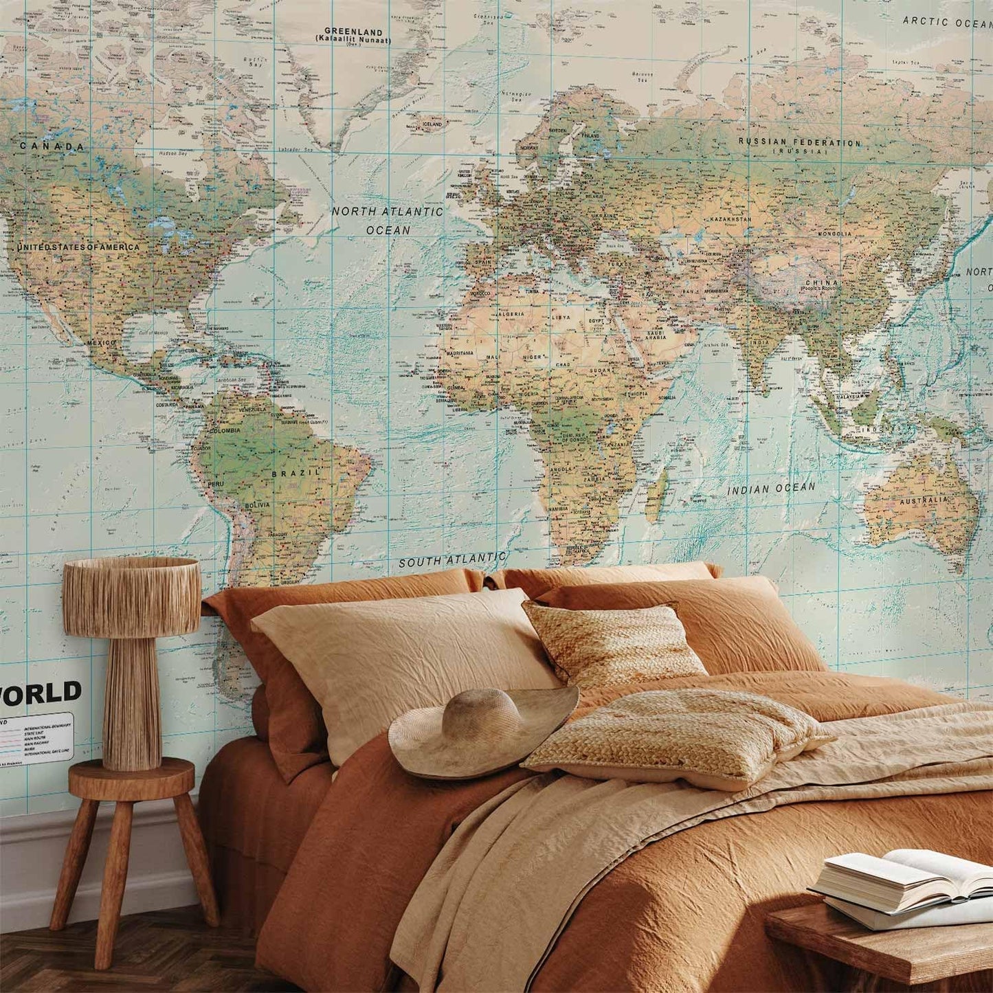 artgeist Premium Wall Mural World Map 79x55 in - XXL Non-Woven Wallpaper Fleece Wall Decor Photo Print Picture Image Design Home Map of The World k-A-0091-a-d