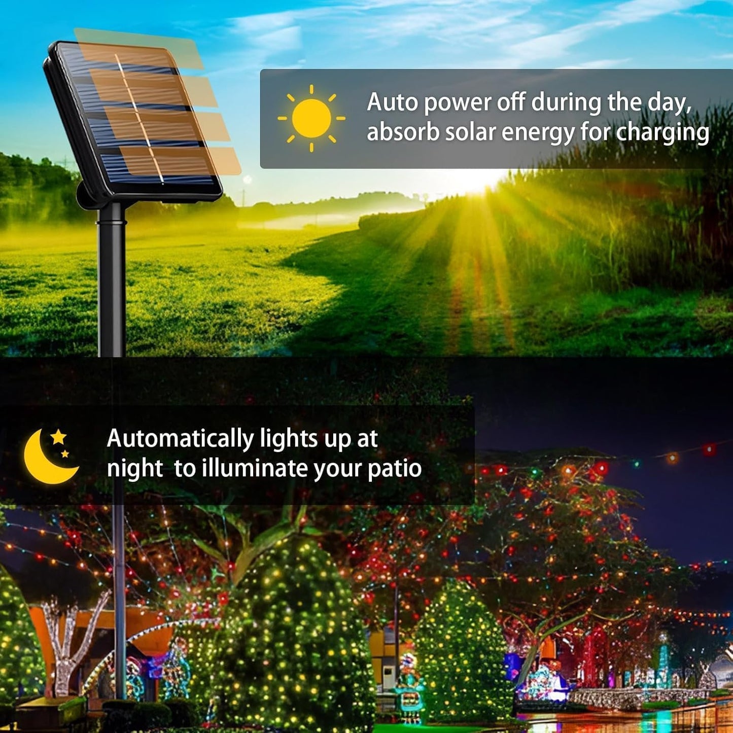 4-Pack Solar String Lights, 400 LED Extra-Long 156Ft Solar Christmas Lights Outdoor Waterproof, 8 Modes Multicolor Led Christmas Lights for Garden, Patio, Wedding, Christmas Decorations