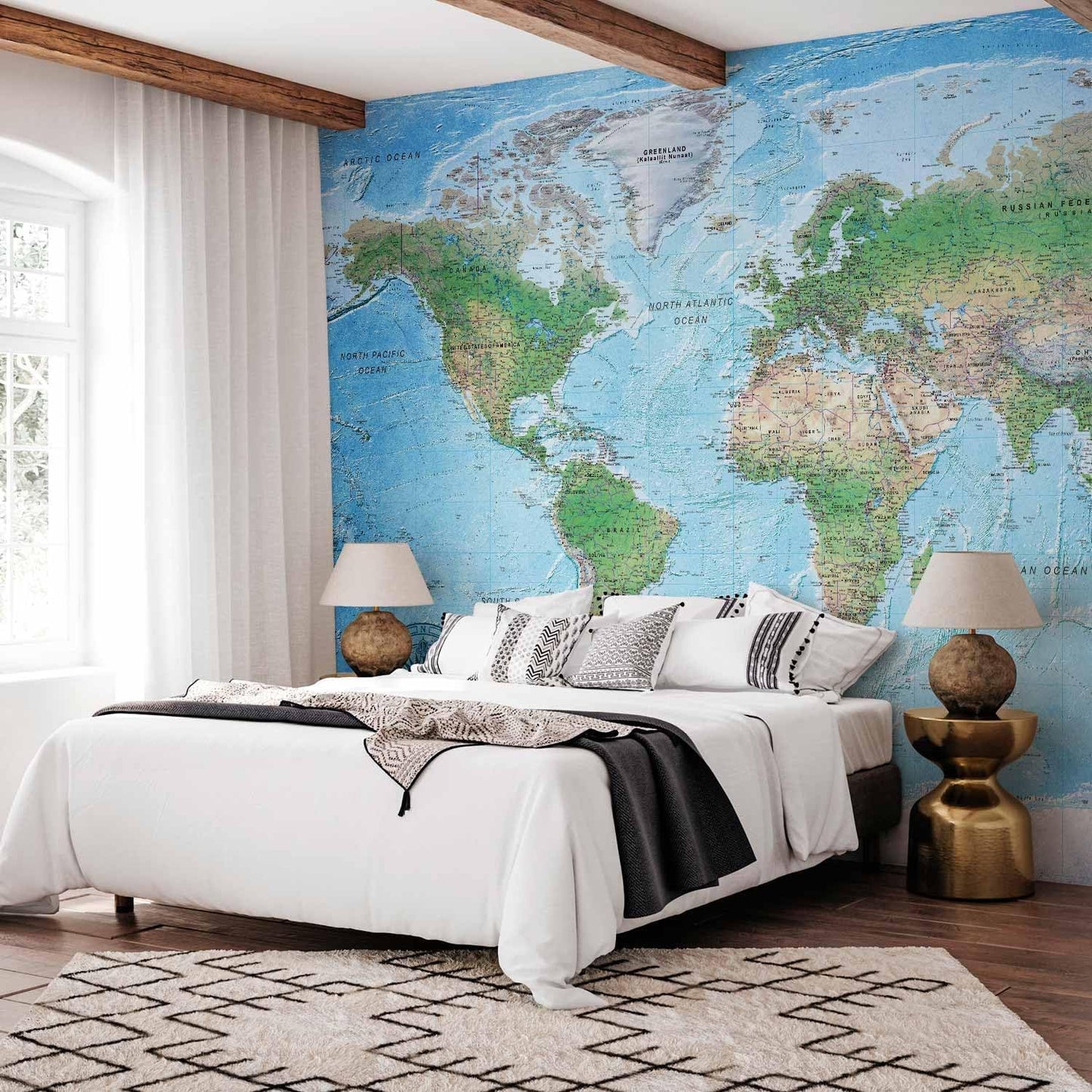 artgeist Premium Wall Mural World Map 138x101 in - XXL Non-Woven Wallpaper Fleece Wall Decor Photo Print Picture Image Design Home Map of The World k-A-0127-a-a