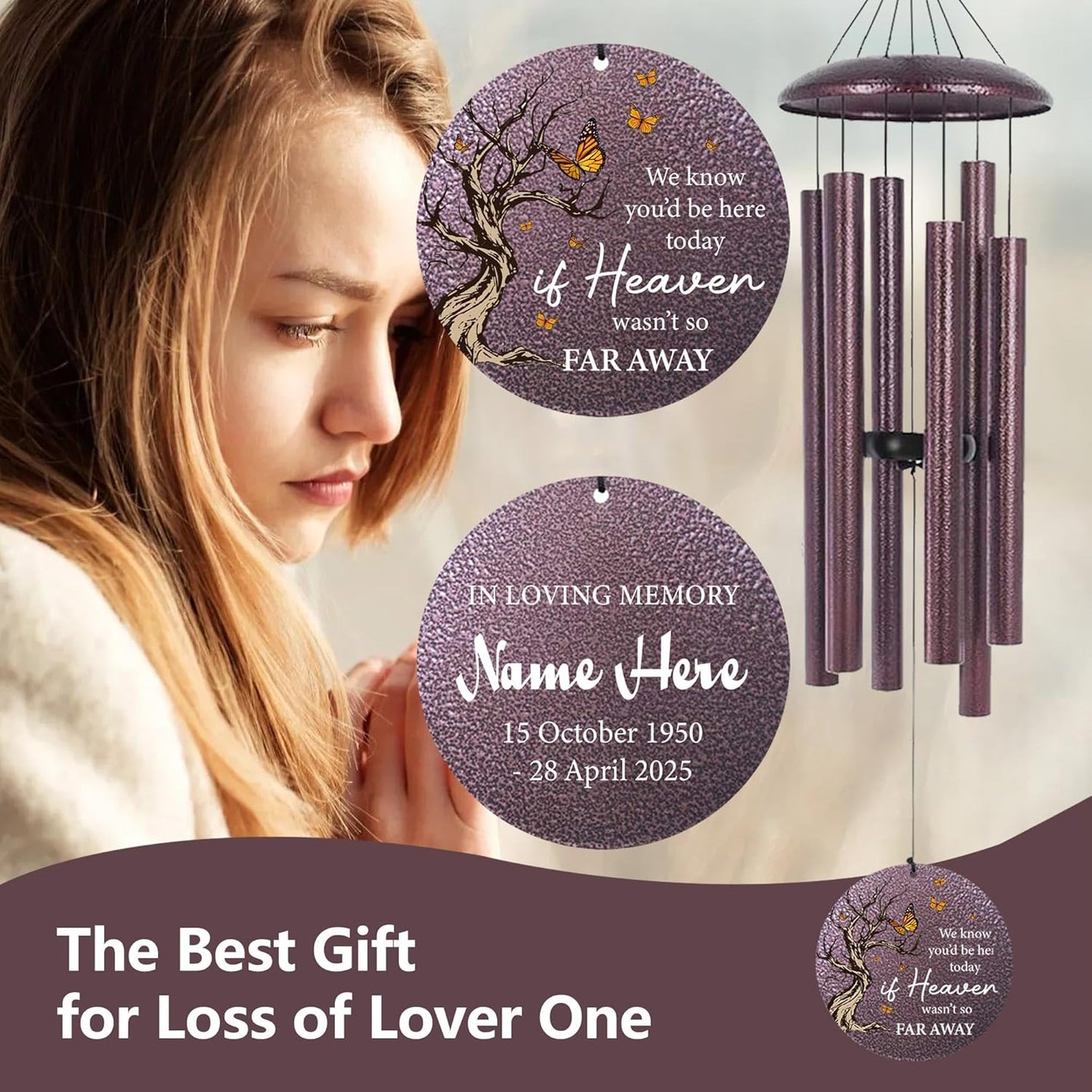 Cardinal Sympathy Wind Chimes Personalized, Windchimes in Memory of a Loved One/Mother, Sympathy Gifts Wind Chimes for Funeral Bereavement Condolences, Memorial Wind Chime