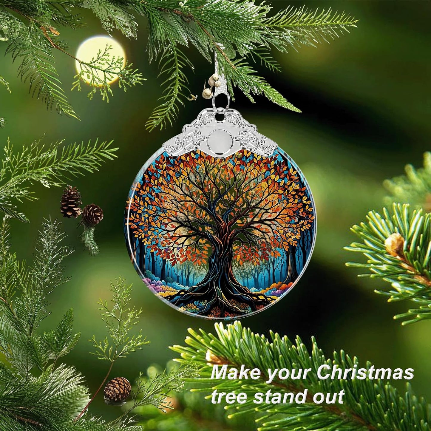 Tree of Life Stained Glass Christmas Ornament - Hanging Ornaments for Christmas Tree Decorations -Holiday Keepsake Present Exchange Idea -2