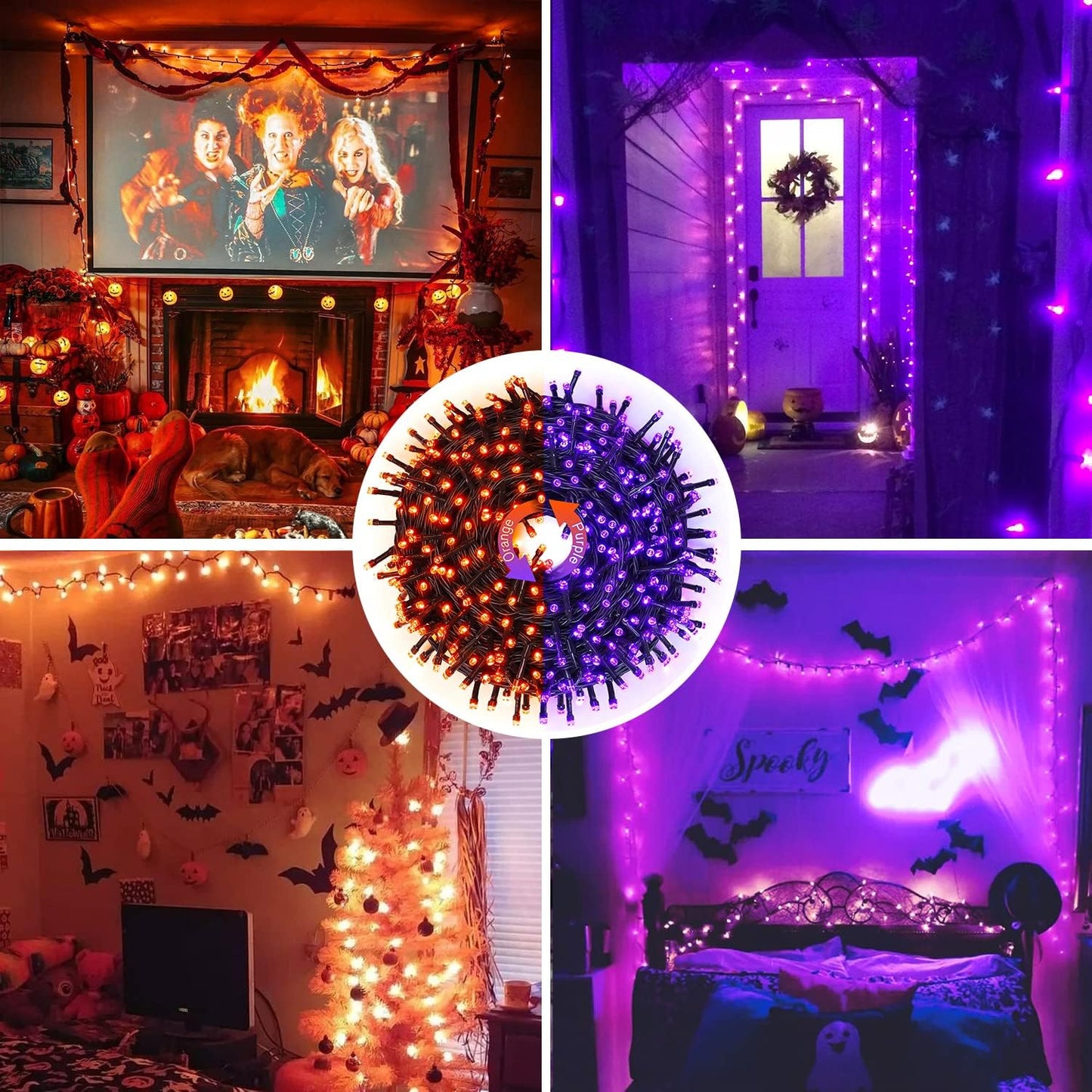 JMEXSUSS 200 LED Orange and Purple Halloween Lights Plug in, 66ft Connectable Color Changing Christmas String Lights with Remote, Outdoor Waterproof Tree Lights for Yard Halloween Decor