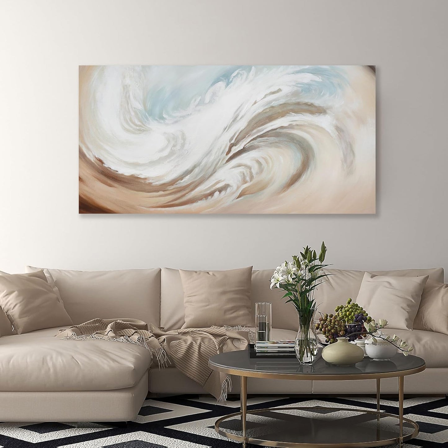 Abstract Wall Art Canvas Wall Paintings Modern Beige Wall Decor Aesthetic Room Decor Wall Art Framed Artwork for Living Room Bedroom Dining Room Home Office Decor 24"x48"