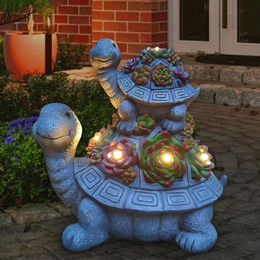 Large Turtle Solar Garden Outdoor Statues with Succulent and 6 LED Lights,Outside Solar Turtle Decor Art for Garden,Home,Lawn,Yard, Balcony Ornament