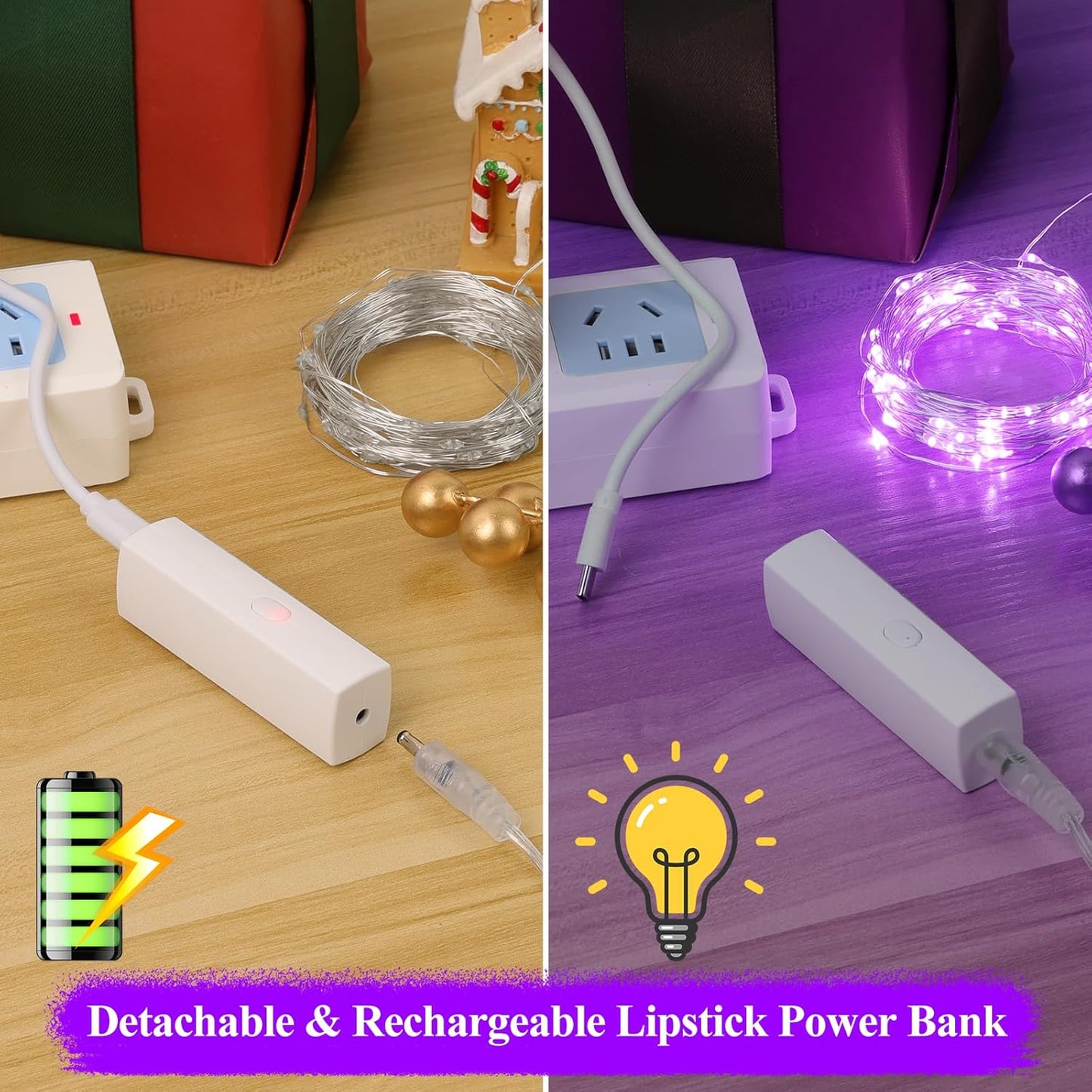 Lakumu Rechargeable Fairy Lights Battery Operated, String Lights with Timer, Mini LED Twinkle Lights for Bedroom, Christmas Decorations, Wedding, Vine, Centerpiece Table Decor (5M/16FT Purple)