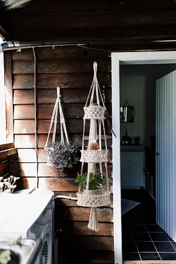 Pony River Hanging Fruit Basket, 3 Tier Cotton Macrame Produce Basket for Kitchen, Indoor Planter Hangers.