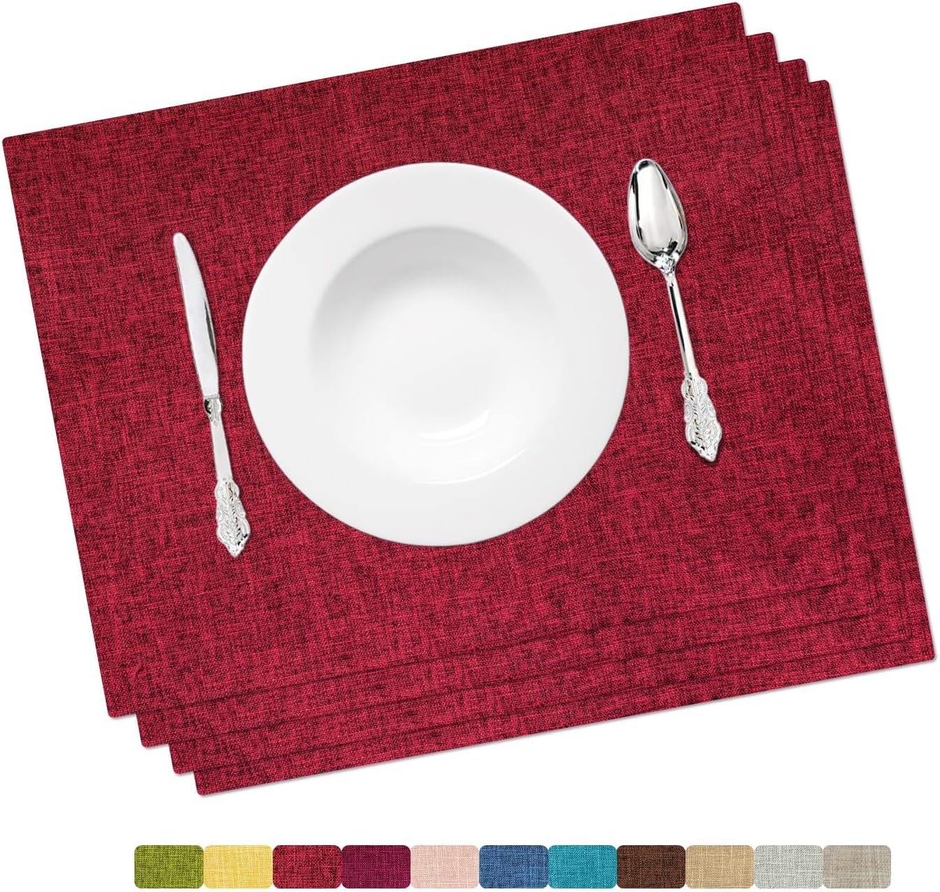 Placemat Set-Washable Place Mats for Parties, Elegant Table Mats for Kitchen Table, Set of 4 Dining Table Placemats, Heat-Resistant Cloth Placemats for Indoor and Outdoor,13x19 Red Bordeaux