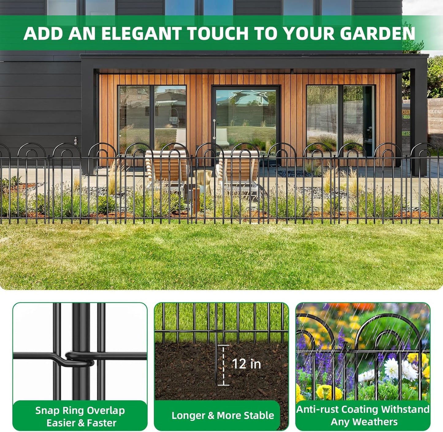 25 Panels Decorative Garden Fence, 24 in(H) X 50 ft(L) No Dig Dog Fence Outdoor for Yard, Rustproof Metal Garden Fencing Animal Barrier Border with Ground Stakes, Temporary Fencing for Patio Outdoor