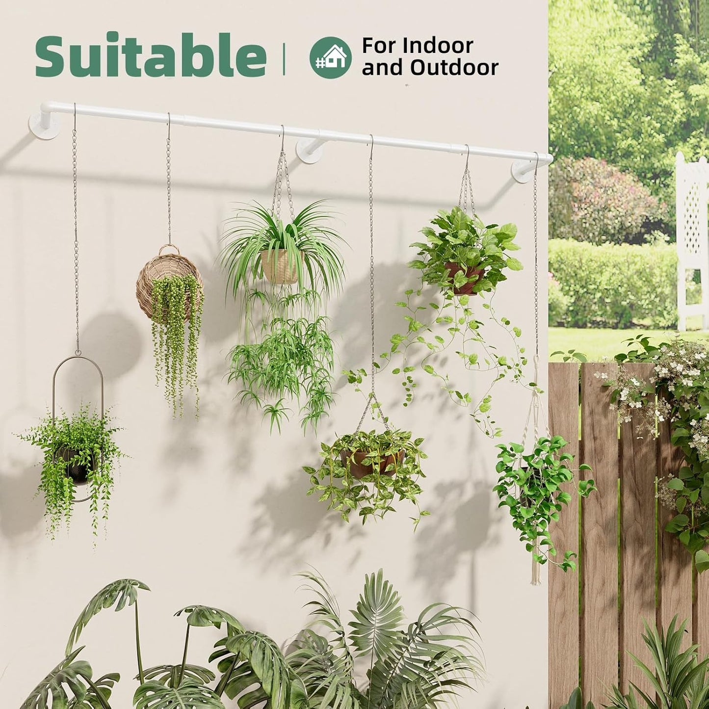 Plant Hanger Indoor with 6 Hanging Chains Hanging Planters for Indoor Plants Hanging Plant Holder Window Plant Shelves White Metal Rod(Pot not Included