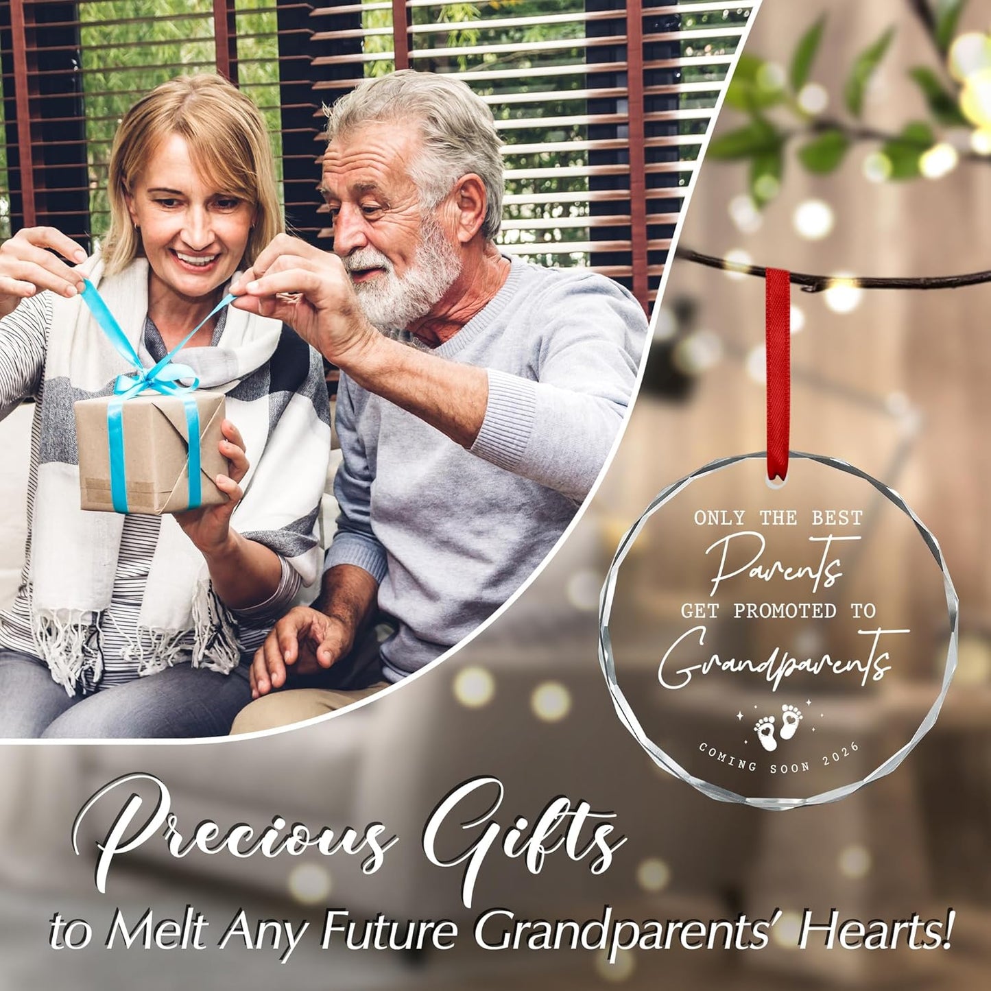 OASSIE Pregnancy Announcement for Grandparents - Glass Ornaments for Tree with Card - Promoted to Grandparents Baby Announcement Gifts for Grandma Grandpa, Grandma Gifts for Women, Grandpa Gift Ideas
