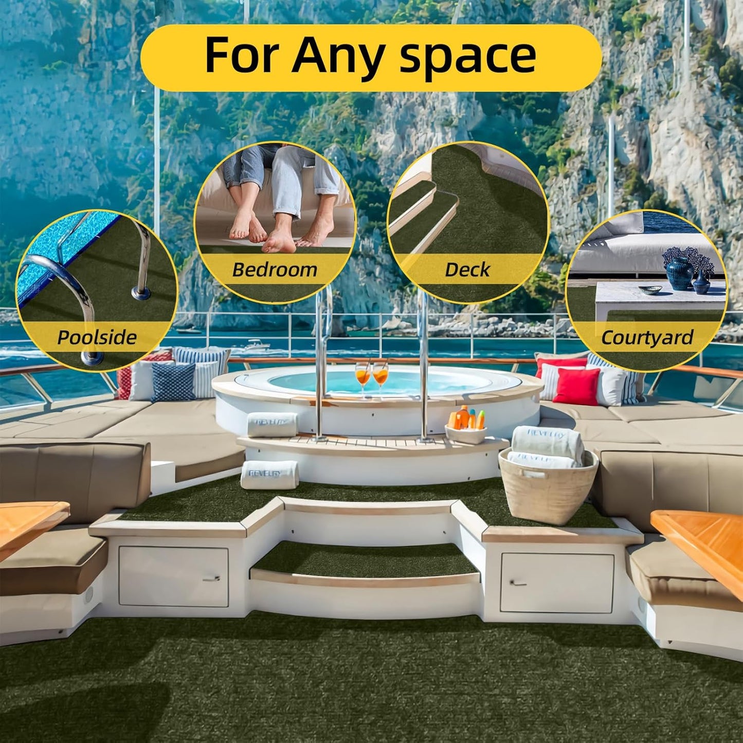 Marine Carpet,6 FT x 18 FT Olive Green Indoor Outdoor Carpet 0.2" Thick with Water-Proof TPE Backing, Non-Slide for Home, Patio, Porch, Deck