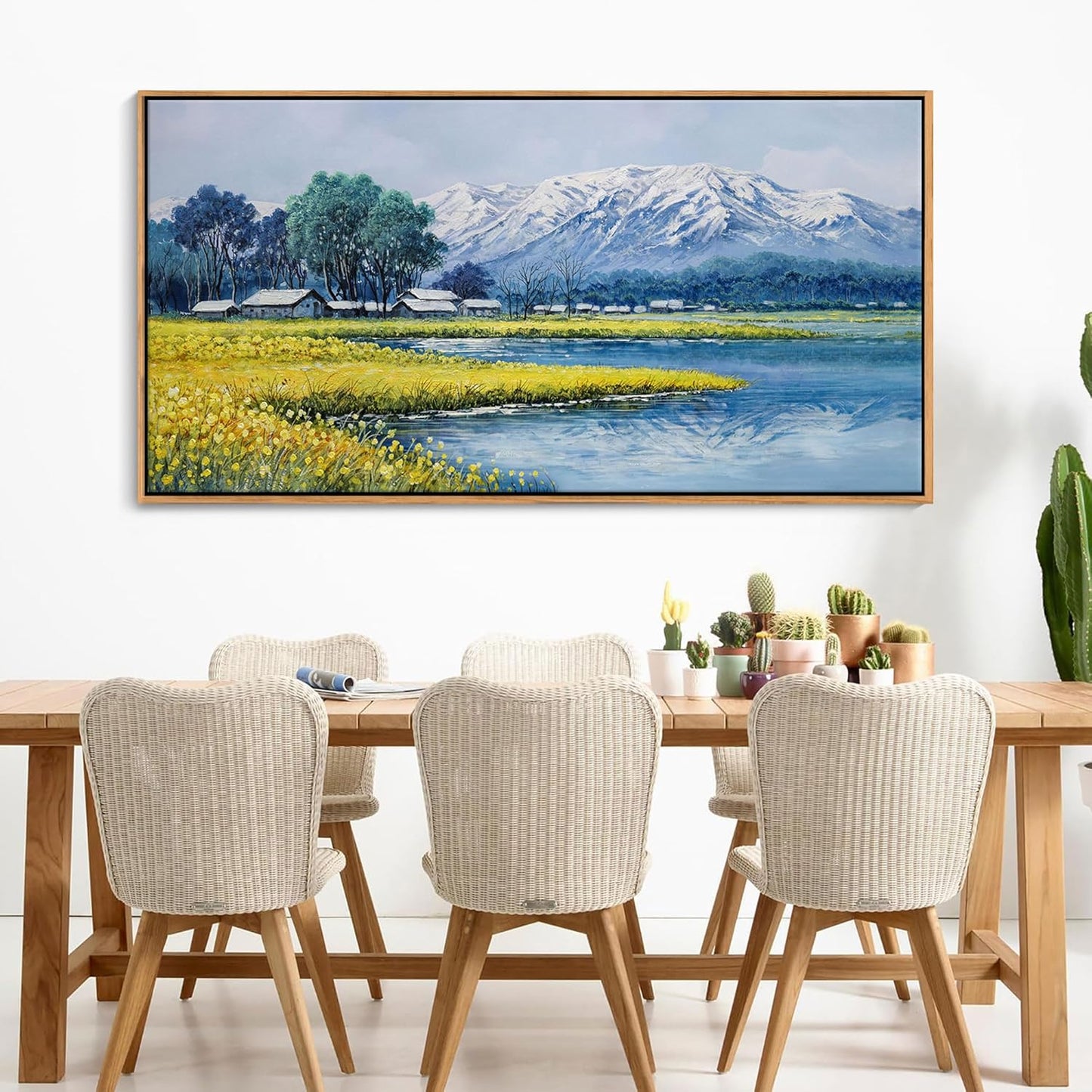 Landscape Wall Art - Japanese Mountain Nature Canvas Artwork for Living Room, Rustic Wall Art, Country Wall Decor, Farmhouse Paintings, Yellow Scenery Wall Pictures for Bedroom 24×48IN