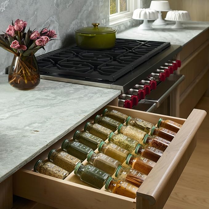 Rev-A-Shelf 3 Tiered Seasoning Organizer for Wooden Kitchen Drawers, Pull Out Spice Rack, 19.75 x 33.15 x 1.74 In, Maple, 4SDI-36-1