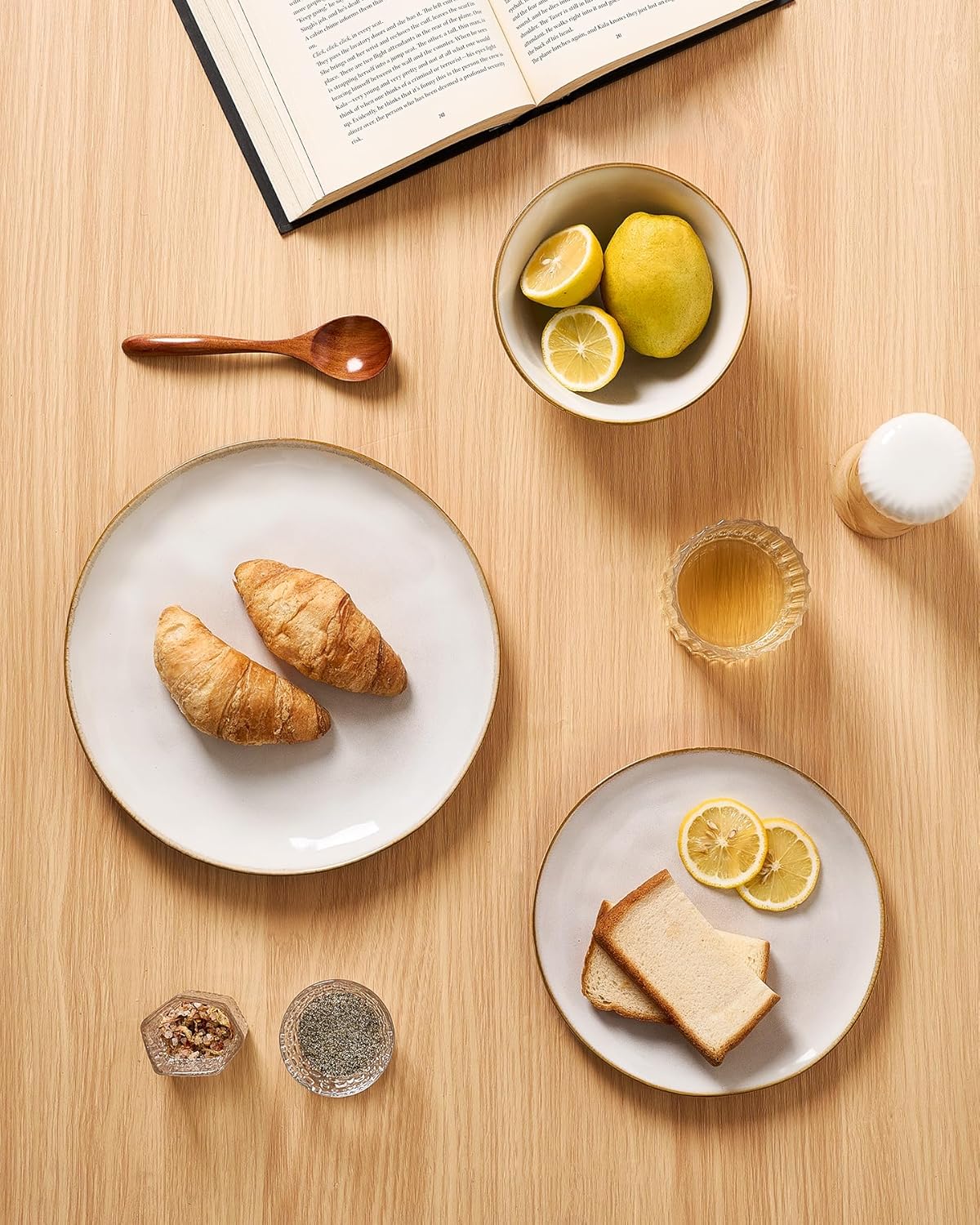 Famiware Dinnerware Sets for 4, Ocean Round 12-Piece Kitchen Plates and Bowls Sets, Reactive Glaze, Microwave and Dishwasher Safe, Scratch Resistant, Cappuccino White