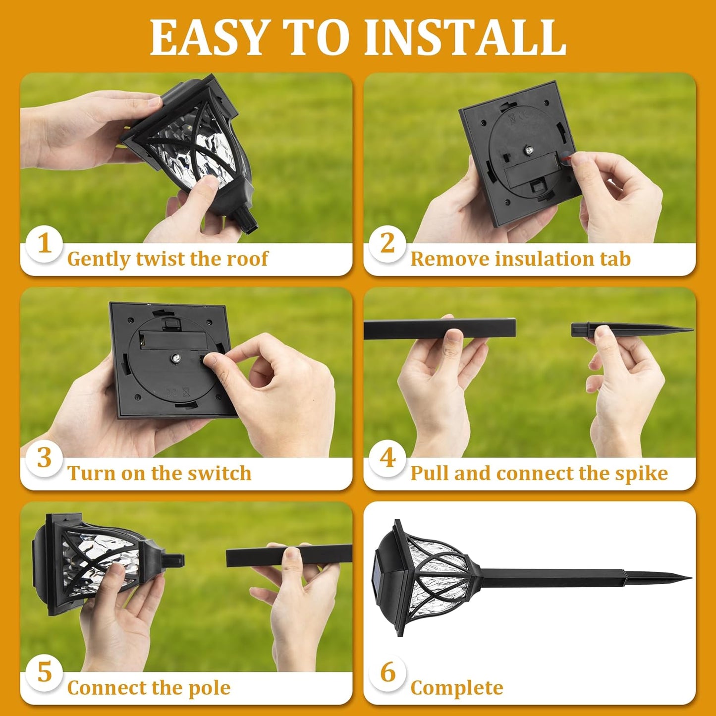 GIGALUMI Solar Lights Outdoor Waterproof, 6 Pack LED Solar Garden Lights, Outdoor Decorations, Garden Decor for Yard, Patio, Landscape, Planter, Walkway (Warm White)