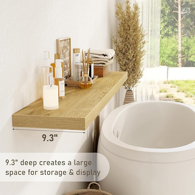 Fun Memories 72 Inch Floating Shelves for Wall 2 Pack Shelves for Bedroom|Kitchen|Bathroom 72 x 9.3 Inch Wood Floating Shelf with Invisible Brackets for Books|Storage|Decor, Oak