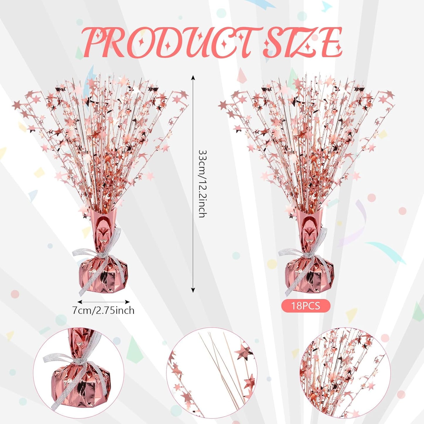 Crowye 18 Pieces Metallic Foil Spray Centerpiece Party Star Table Decoration Burst Metallic Table Centerpieces for Birthday Party Season Holiday(Rose Gold)