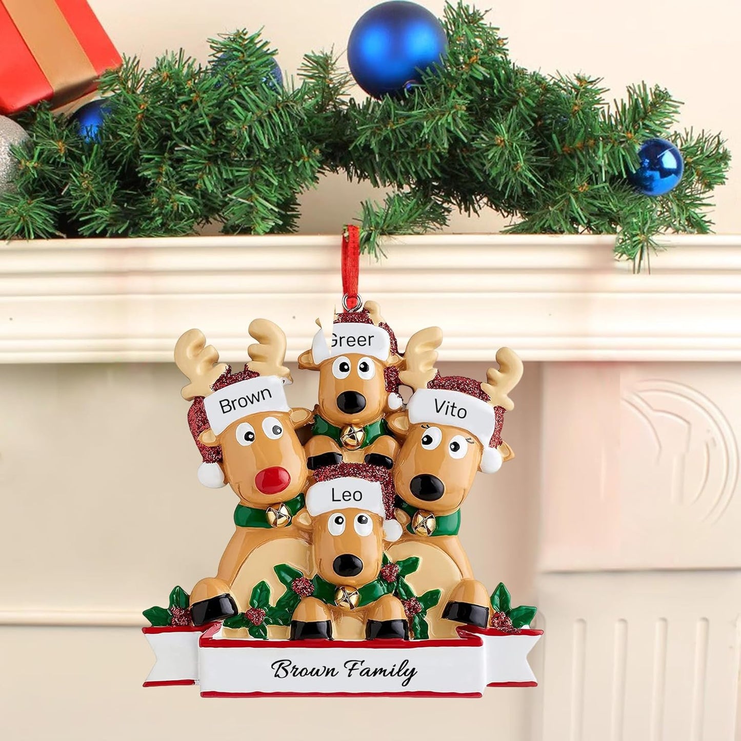 Personalized Christmas Ornaments 2025, Custom Reindeer Family Ornaments for Trees with Names, Handcrafted Christmas Deer Decorations for 2-8 Members, Meaningful Xmas Family of 4