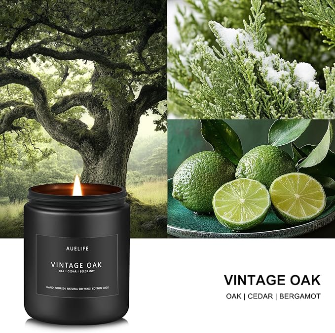 Scented Candles for Men | Vintage Oak Candle - Candle for Men, Manly Candles for Home Scented, Man Gifts for Him/Friend -7oz Black Jar