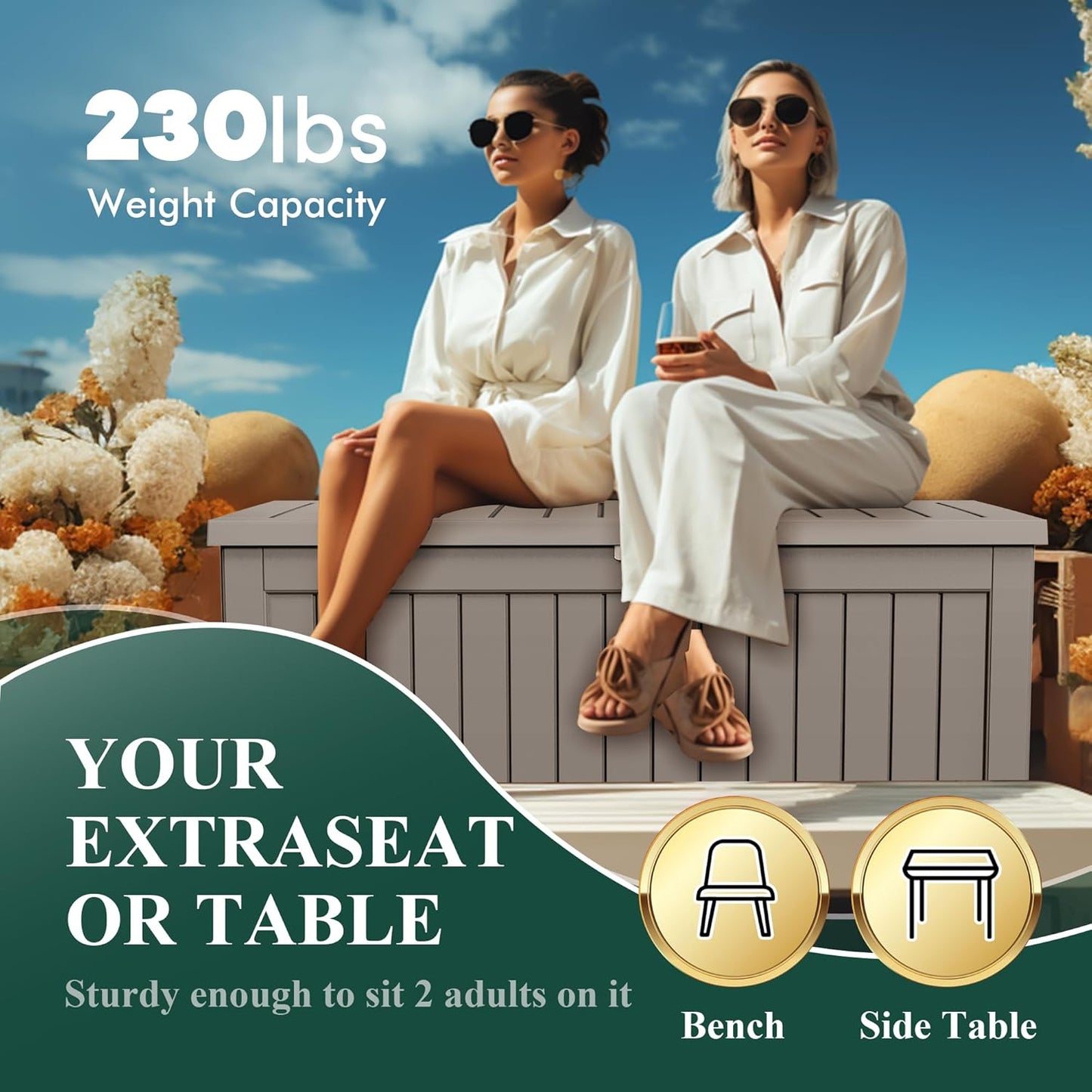 Vixzen 230 Gallon Resin Deck Box, Lockable Outdoor Storage Box for Patio Cushions Storage Furniture,Garden Tools, Pool Supplies, Weatherproof and UV Resistant- Grey