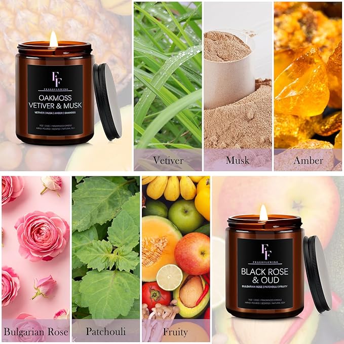 Scented Candles Set, Candles for Home Scented Soy Wax Candle, 4 Pack 28 Oz Aromatherapy Candles Gift Set for Women Men (Patchouli/Vetiver/Sage/Rose)