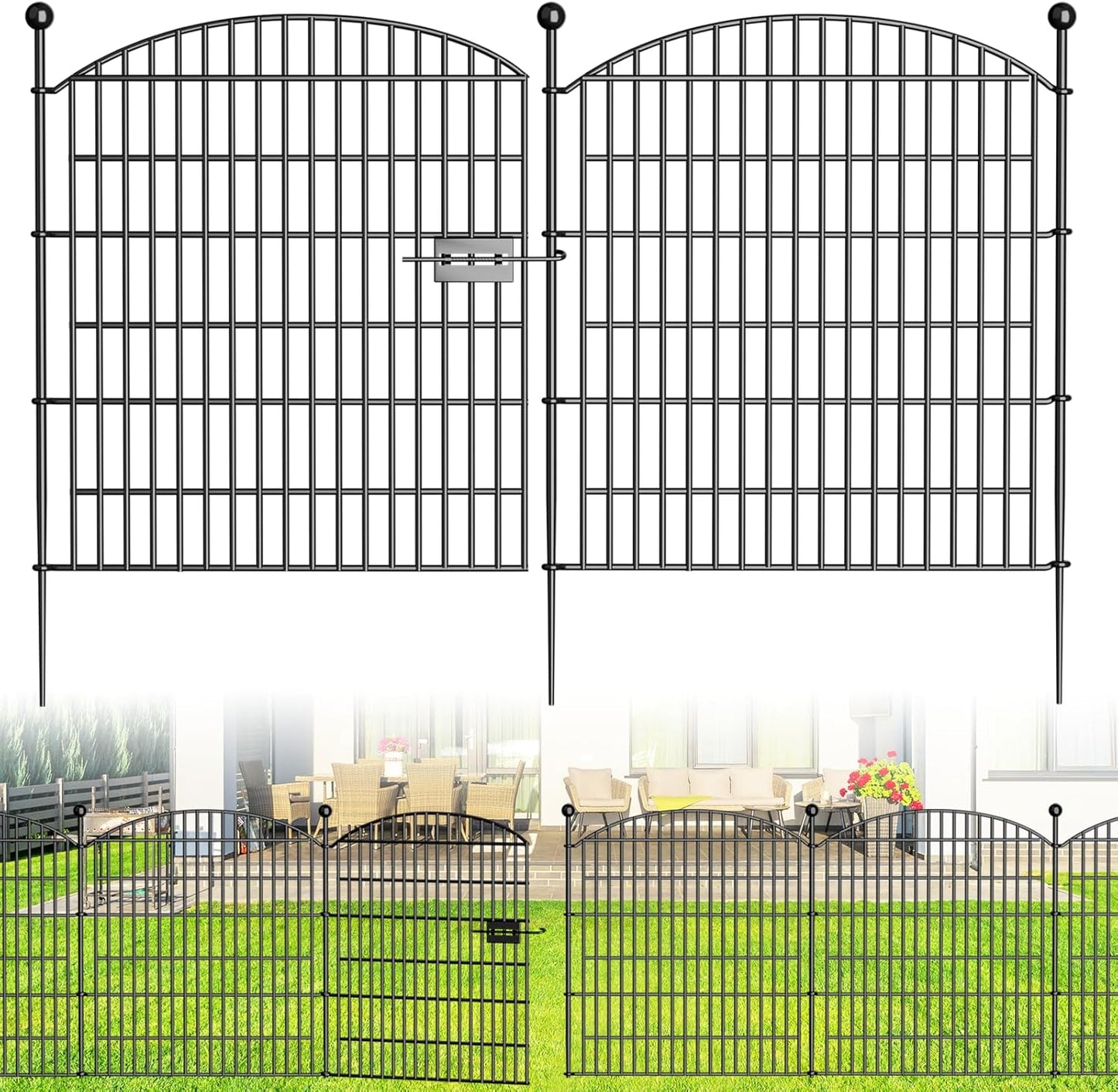 25 Panels Decorative Garden Fence with Gate - 32 in (H) x 59 ft (L) 24 Panels + 1 Gate - Dog Fence Outdoor for Yard，Rustproof Metal Animal Barrier Ground Stakes Fencing for Garden, Patio, Flower Bed