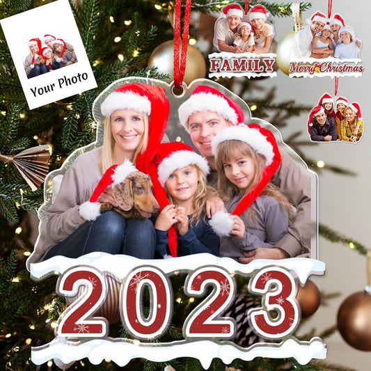Personalized Photo Ornament Acrylic Custom Christmas Ornaments with Picture Customized Family Christmas Ornament 2023 for Tree Hanging Decoration Gift for Men Women Style 2