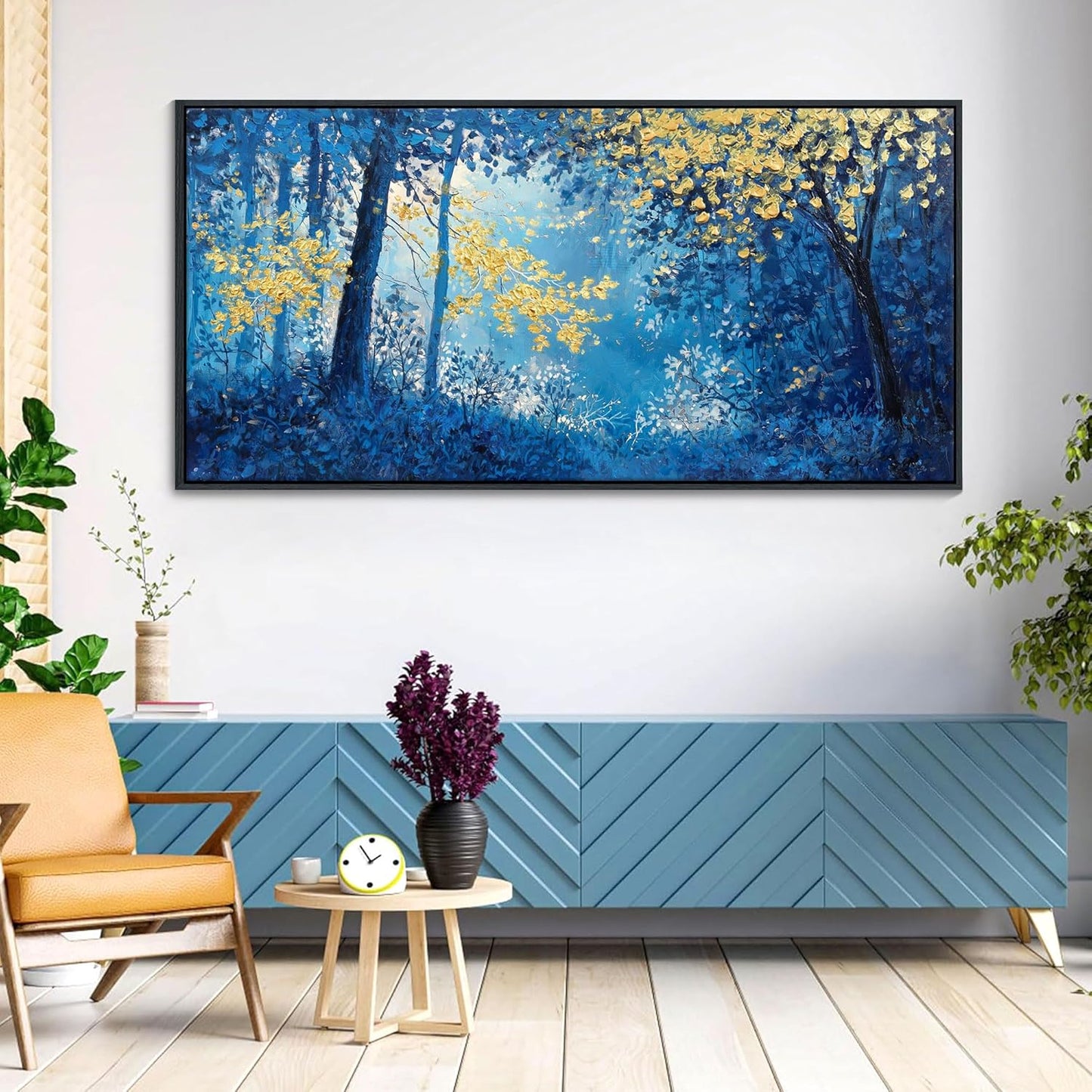Blue and Gold Canvas Wall Art - Forest Bedroom Wall Art - Tree Wall Pictures for Living Room, Office, or Bedroom - Nature Landscape Canvas Decor Framed Painting 29×58IN