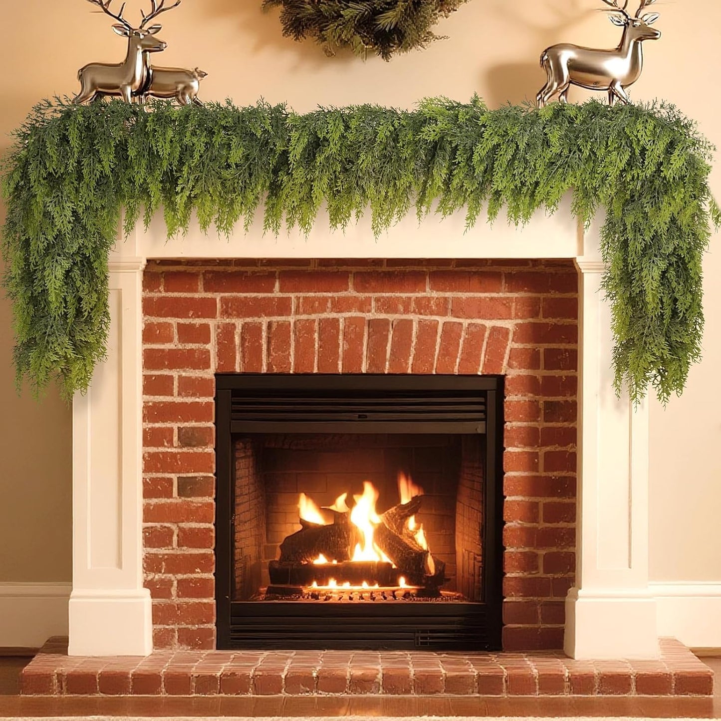 Real Touch Cedar Garland - Artificial Christmas Garlands Faux Green Cedar Fake Pine Needles Garland for Fireplace,Table, Stairs, Mantle, Window,Indoor Outdoor,Home,Holiday Decor(2 PCS,5 FT)