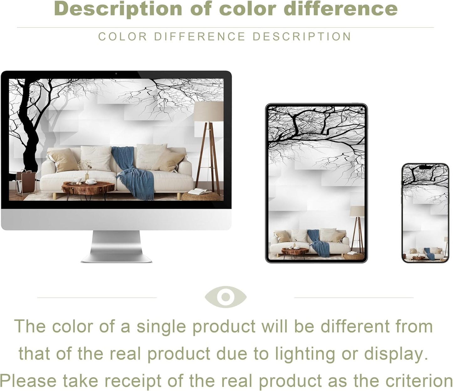 Grey Trees Wallpaper 3D Geometry TV Sofa Background Wall Mural for Bedroom Living Room (Not Peel n' Stick)