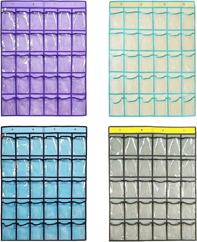 Classroom Pocket Chart for Phone Calculator Holder Over The Door Hanging Closet Jewelry Organizer with 30 Clear Pockets (BEIGE)
