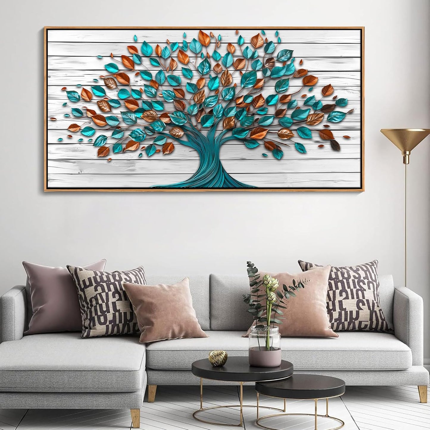 Mofutinpo Tree of Life Wall Art Living Room Framed Art Work for Wall Decor Canvas Painting, Green Office Pictures for Bedroom Wall Decor Kitchen Artwork Wall Prints 20×40IN