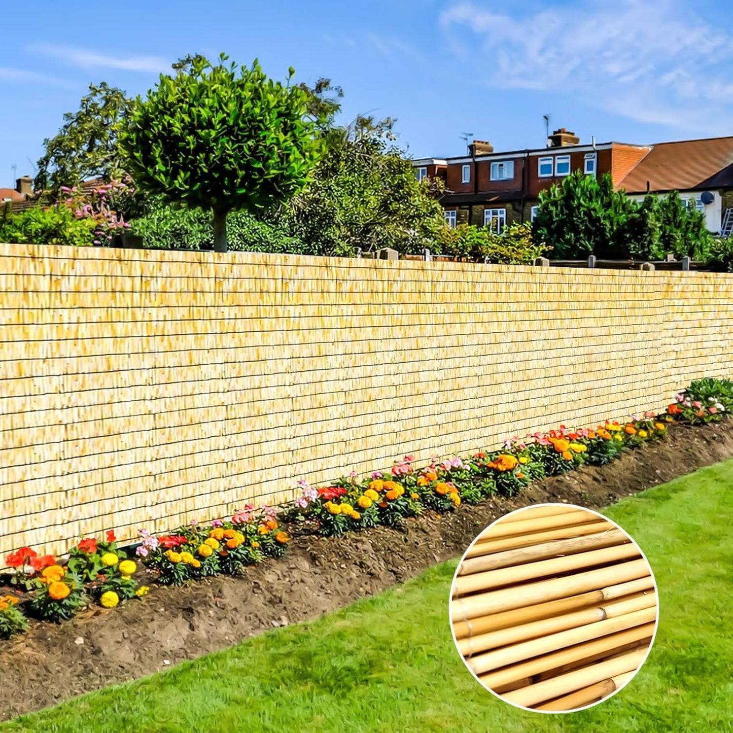 Bamboo Reed Fencing, Natural Bamboo Screens Outdoor, Decorative Privacy Screen Reed Curtains for Patio Balcony Garden Backyard, 5 x 10 FT