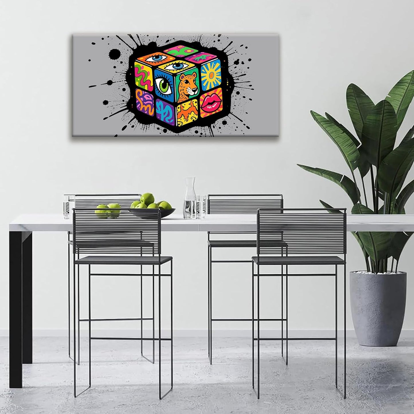 TAIJXAGSG Abstract Wall Art Small Size Home Modern Minimalist Abstract Wall Decor Multicolor Graffiti Cube Canvas Art Wall Decor Painting For Bedroom Office Artwork 20"X40"