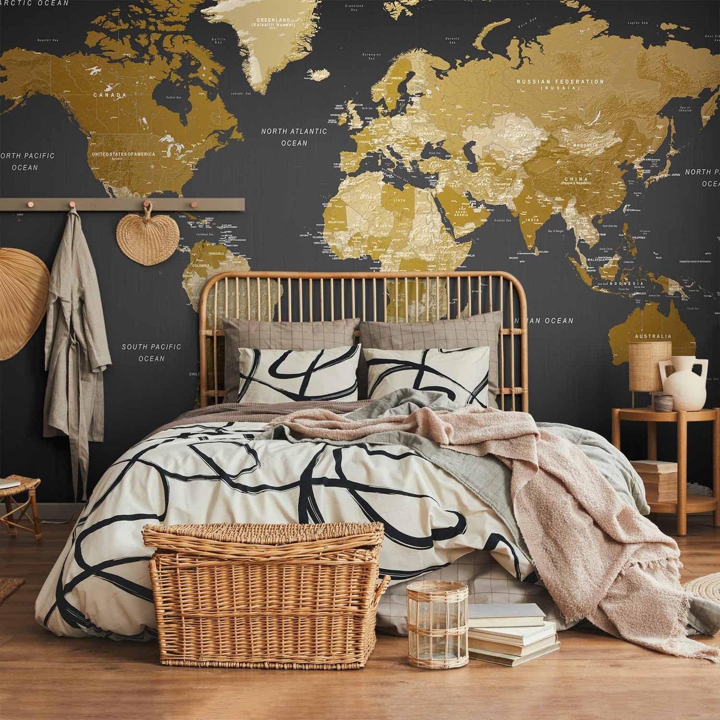 artgeist Premium Wall Mural World Map 98x69 in - XXL Non-Woven Wallpaper Fleece Wall Decor Photo Print Picture Image Design Home Map of The World k-A-0092-a-a
