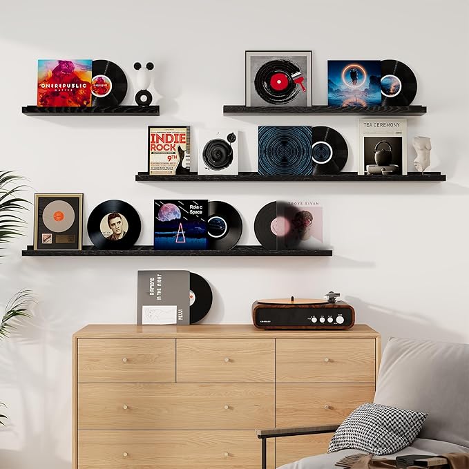 Floating Picture Ledge Shelves 36 Inch Solid Oak Wood Set of 2, Rustic Wall Storage Shelves with Lip, Kids Bookshelf, Photo & Picture Ledge Shelves for Bedroom, Living Room, Kitchen