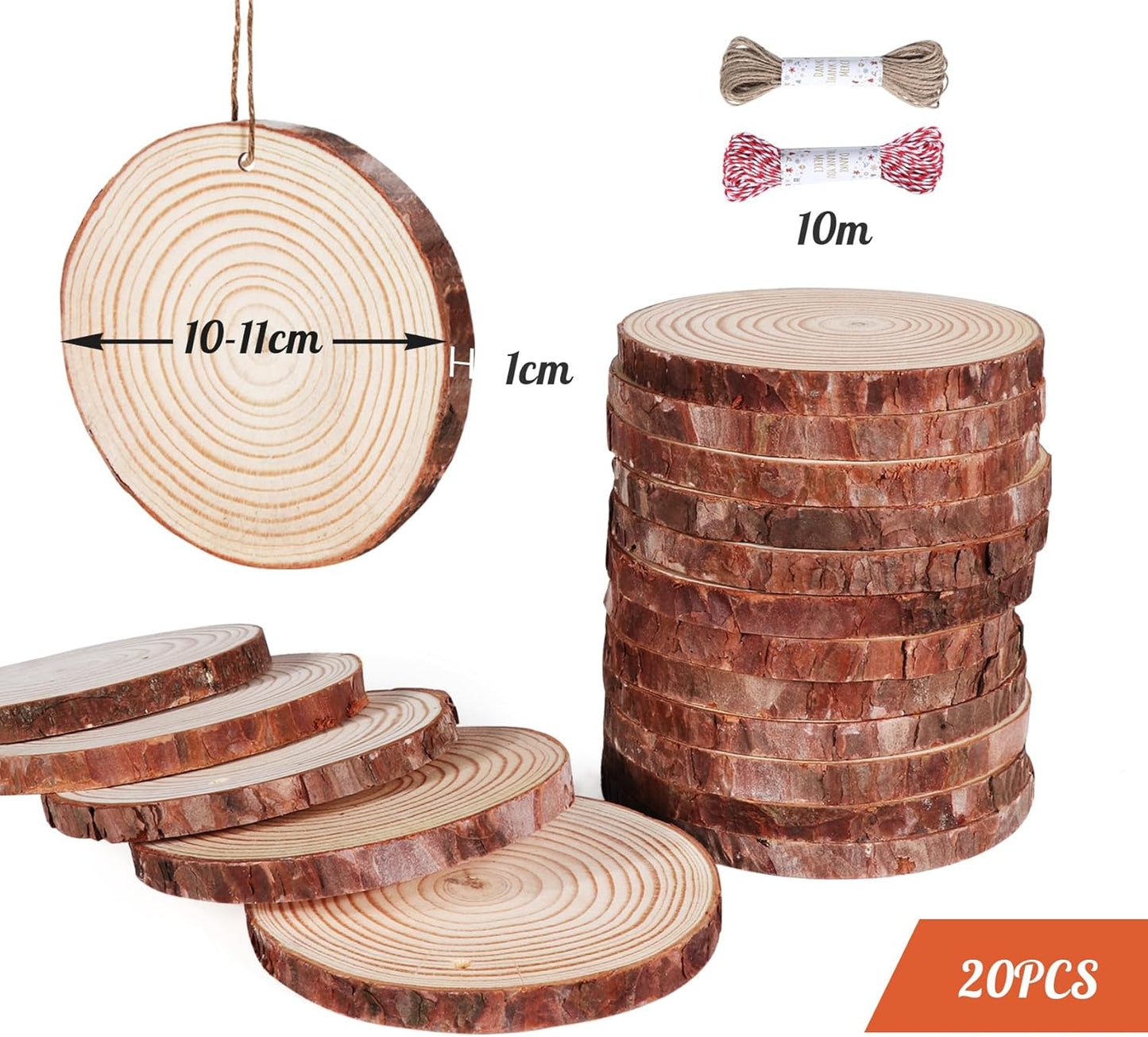 20 Pcs Wooden Discs for Crafts，3.9''-4.3'' Wood Circles for Crafts, Wood Slices for Painting DIY Christmas Ornaments Party Wall Home Wedding Decor