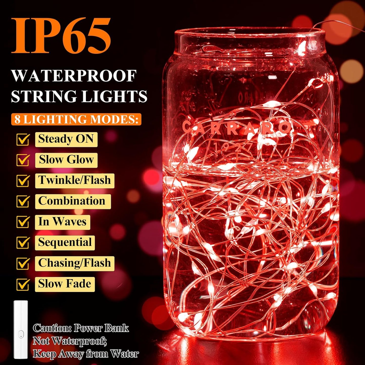 Lakumu LED Fairy Lights Battery Operated, Rechargeable String Lights with Timer, Mini Twinkle Lights for Bedroom, Christmas Decorations, Wedding, Vine, Centerpiece Table Decor (5M/16FT Red)