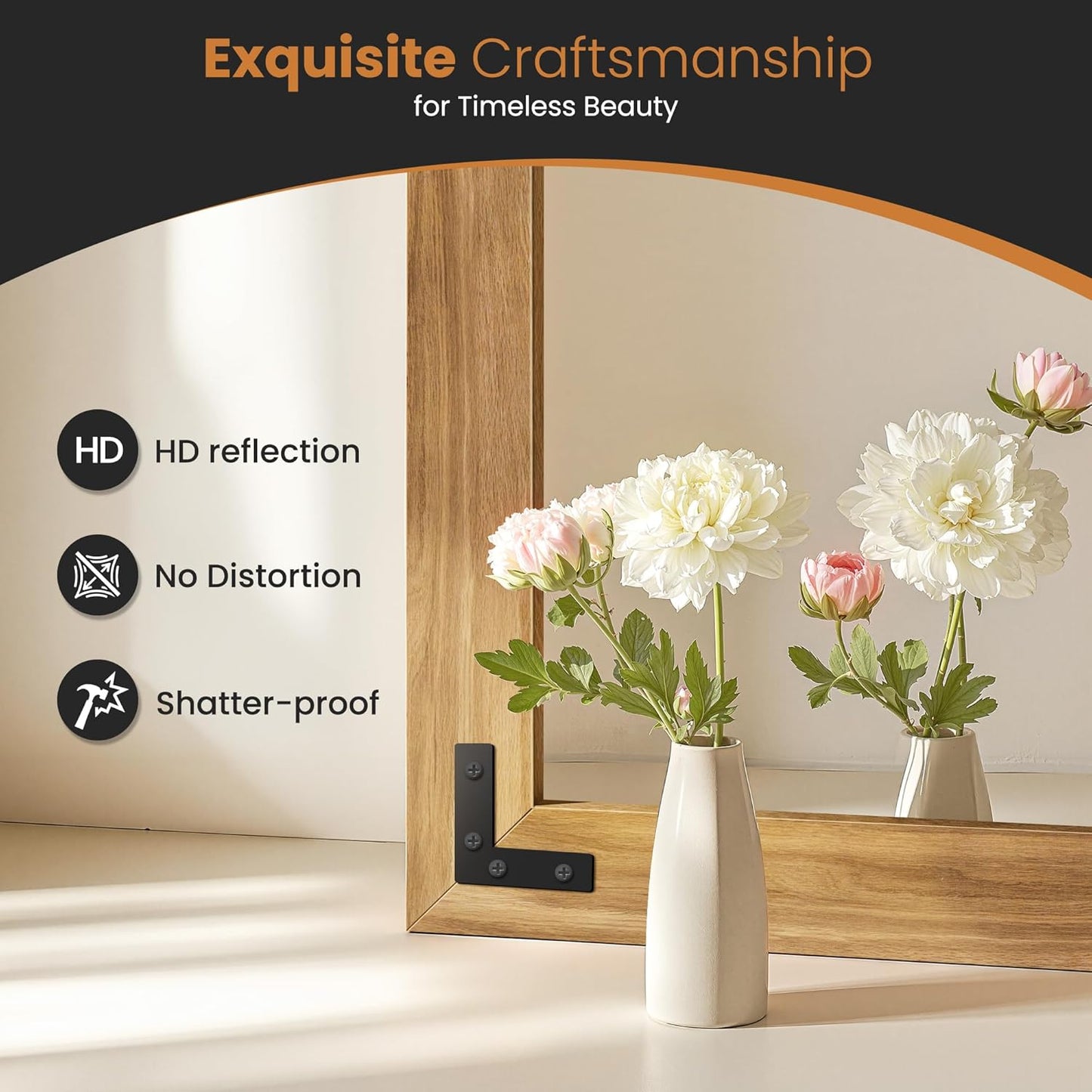 Full Length Mirror with Wooden Frame, 55"X30" Solid Wood Standing Floor Mirror for Farmhouse, Bathroom, Bedroom Decor, Hanging or Leaning Wall-Mounted