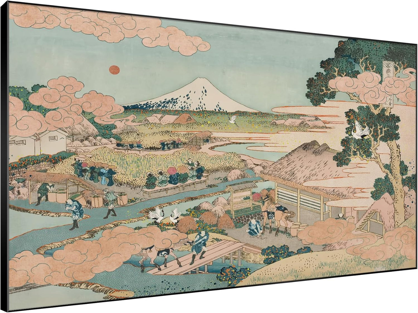 SIGNWIN 46"x72" Extra Large Framed Wall Art Japanese Ukiyo-e Landscape, Timeless Mt. Fuji Scene for Zen-Inspired or Asian-Style Interiors for Home Living Room Bedroom Decor (Frame Assembly Required)