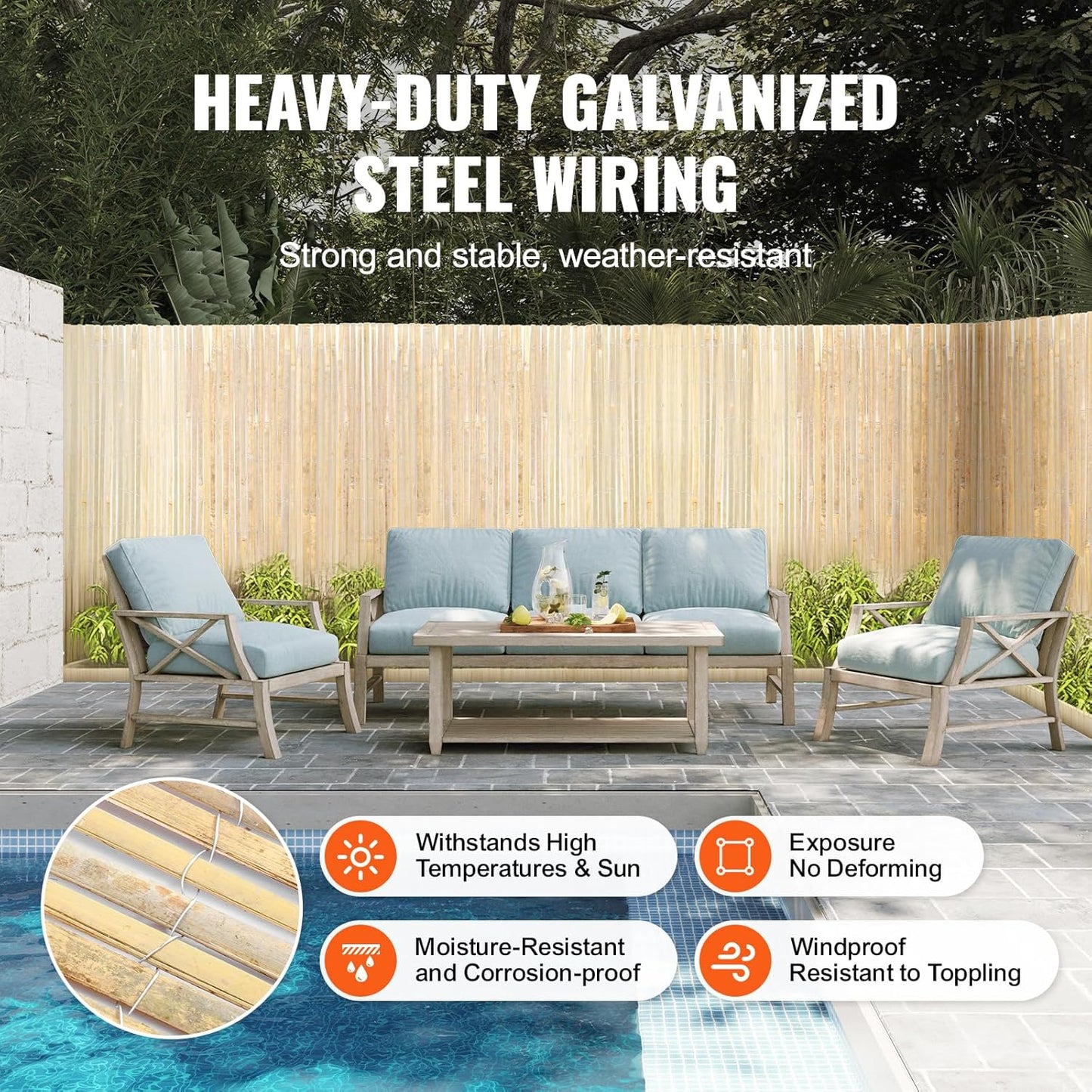 VEVOR Natural Bamboo Fence Privacy Screen, Eco-Friendly Decorative Bamboo Slat Fence, 6 ft H x 13 ft L Panel, for Garden, Backyard, Balcony, Patio, Pool Side