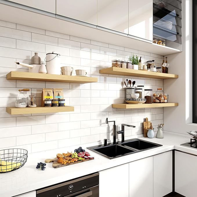 48 Inch Floating Shelves, 11.6 Inch Deep Floating Shelves for Wall, Floating Shelf with Invisible Brackets, Deep Shelves for Bathroom, Bedroom, Living Room, 1 Pack, Natural