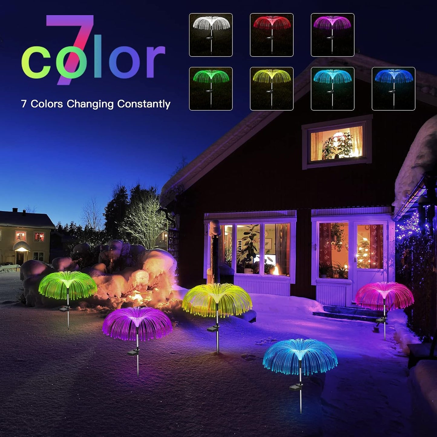 Vosaro Solar Flower Lights Outdoor Garden Decorations Waterproof, 7 Color Changing Decorative Solar Stake Light for Yard Pathway Patio Lawn Party Wedding Decor, 3 PCS