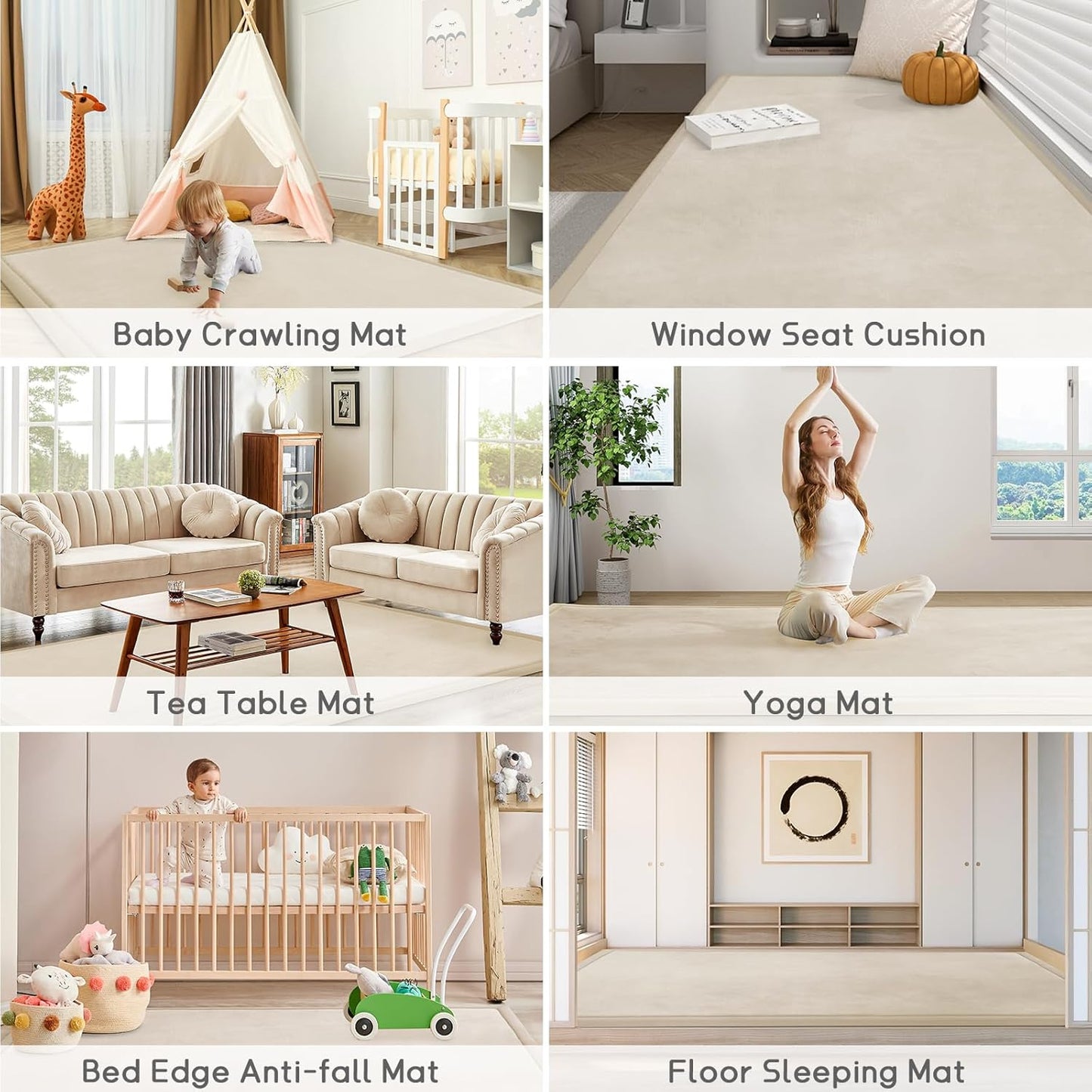 Baby Play Mat for Floor Tummy Time Mat Nursery Rug Muscle Mat Area Rug Playroom Rug Tatami Mat Memory Foam 1.3" Thick Beige Crawling Mat for Babies,Toddlers, Infants, Kids,Floor Mat