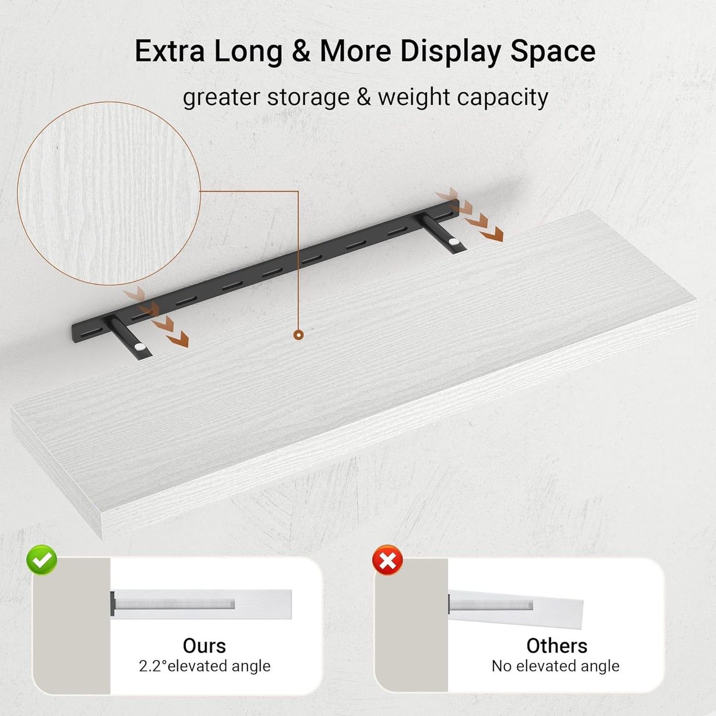 10 inch Deep Wall Shelves 36 inche Long, 1.8 Thick Single Floating Shelf Wall Mounted, Heavy Duty 70 lbs Shelves for Bedroom, Books, Living Room, Kitchen, Office Modern Farmhouse Decor, White