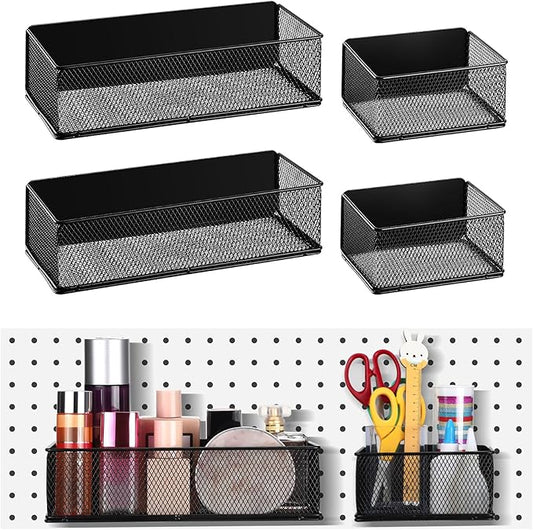 Tioncy 4 Pcs Magnetic Storage Bin Magnetic Locker Organizer for Pegboard Refrigerator Shelves Basket Container Wire Storage Holder for Kitchen Home Whiteboard(Black,10.6''l, 6.2''l)