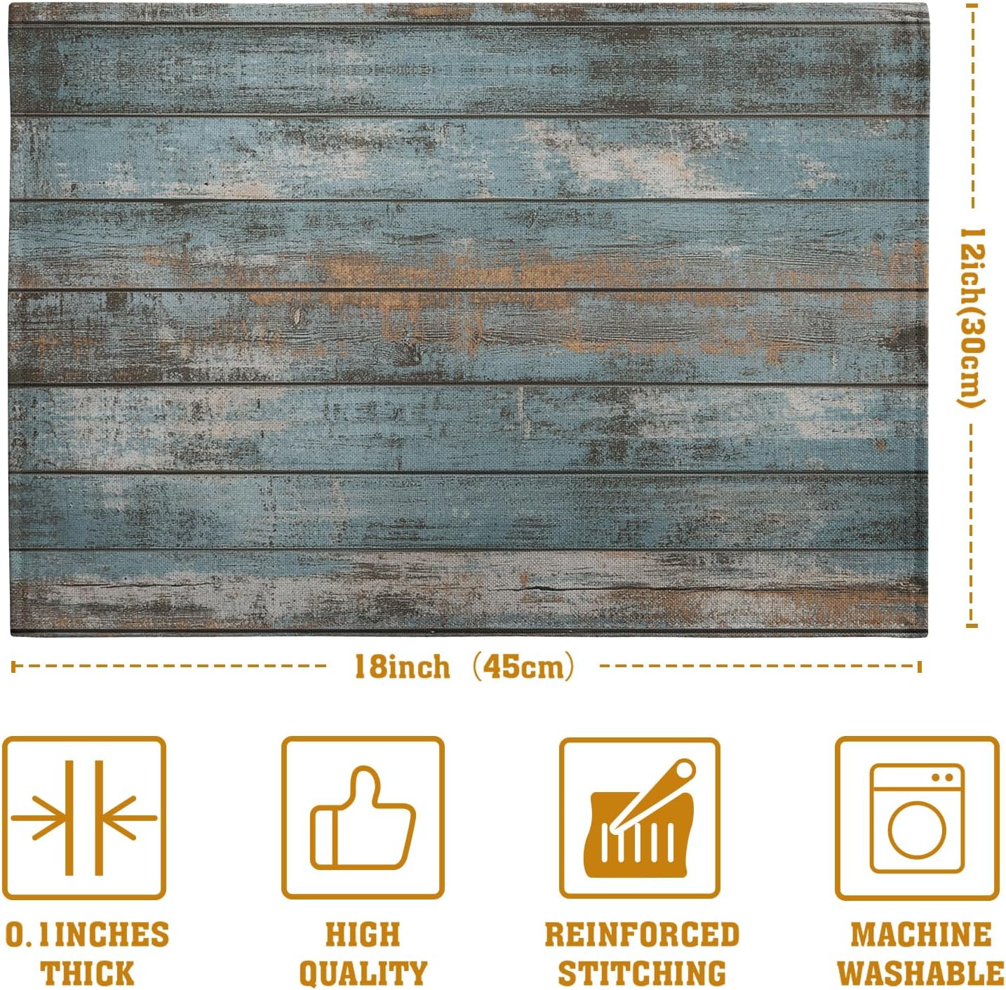 Rustic Wooden Board Print Placemats Set of 4 Vintage Wood Grain Texture Farmhouse Place Mats Washable Heat Resistant Non-Slip Linen Table Mats for Party Kitchen Dining Outdoor Indoor Decor