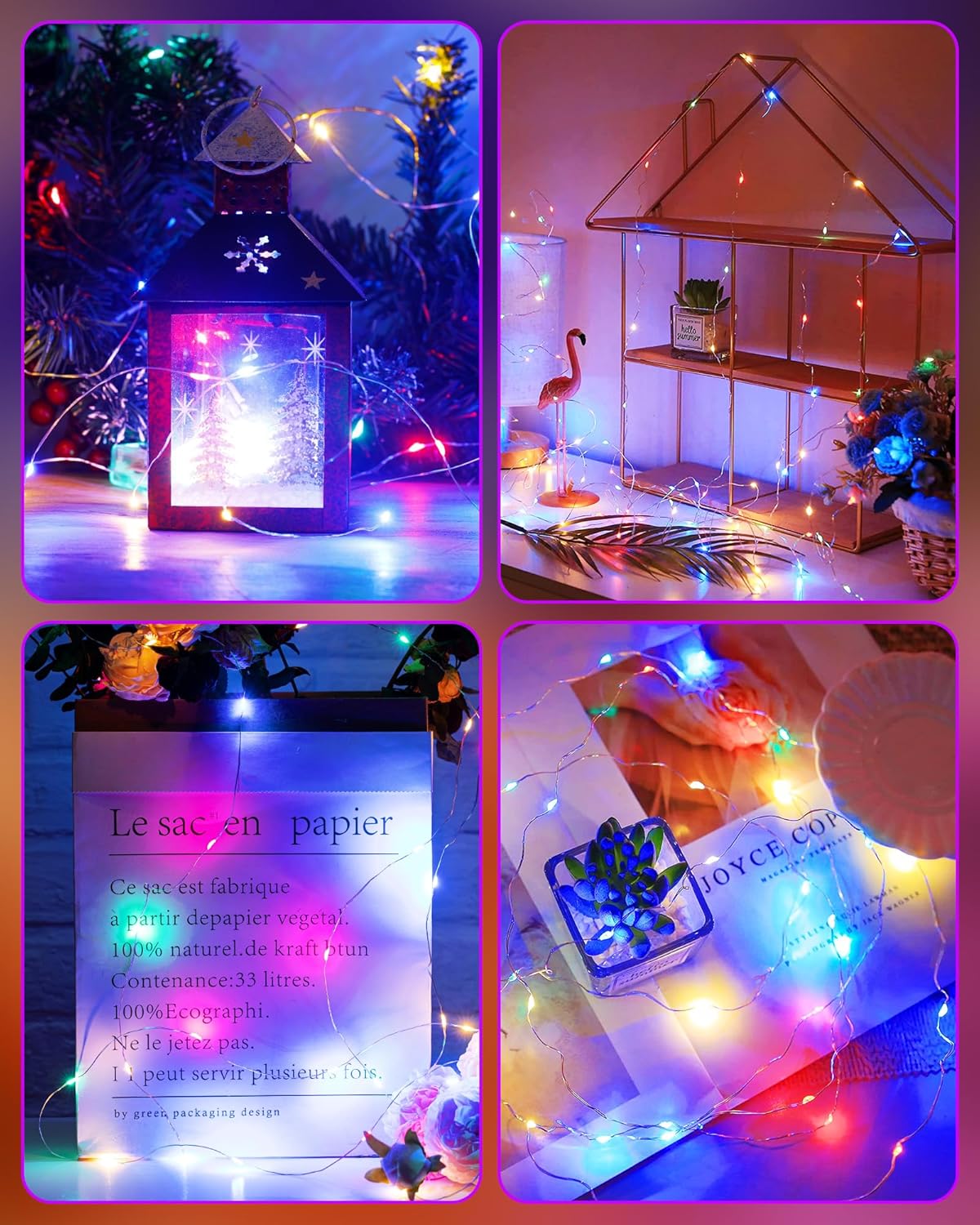 Minetom 4 Pack Fairy Lights Battery Operated, 5 Feet 60 Led Firecracker Starry Lights Waterproof Silver Wire String Lights for DIY Wreath Wedding Party Bedroom Mason Jar Holiday Christmas, Multicolor
